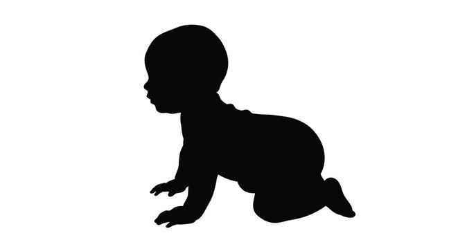 Silhouette of a baby crawling on a white background