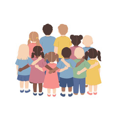 Obraz premium illustration of multiple children from the back standing together, celebrate World Population Day