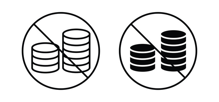 No cash signs. black and white line icons pack.