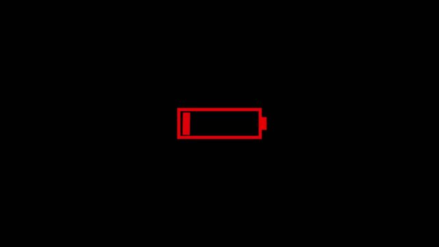 The battery is low on a black background, the battery charge indicator needs to be charged.