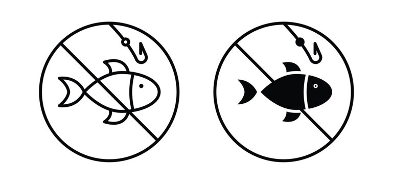 No fishing icon. black and white line icons pack.