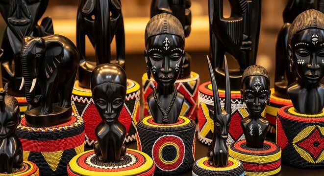 African wood carvings on beaded bases