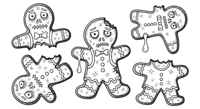 Spooky Zombie Gingerbread Men Cookies - Halloween Baked Goods Illustration