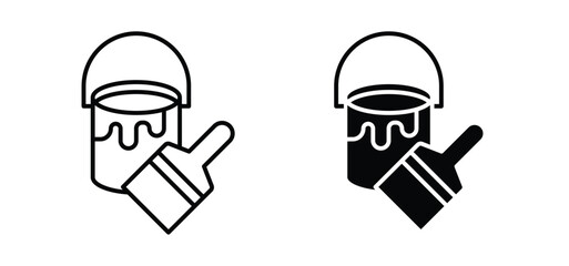 Paint bucket and paint brush icon. black and white line icons pack. © tara