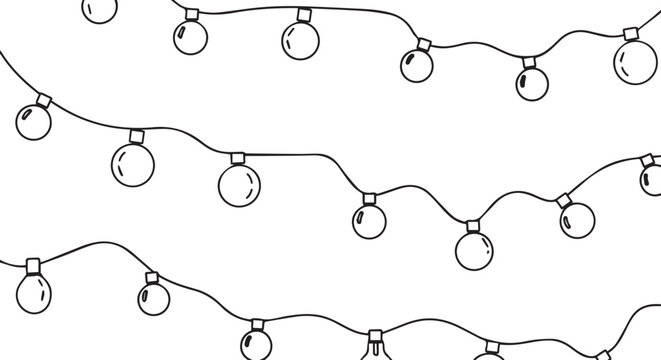 Christmas lights, string of bulbs, festive decoration, holiday illumination, vector icons