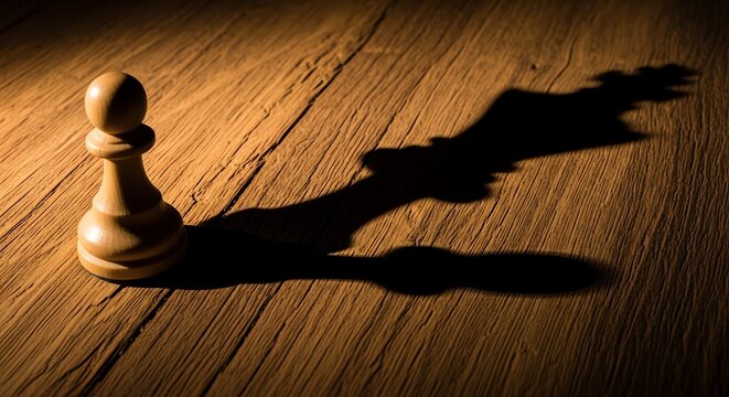 Chess pawn shadow on wooden surface