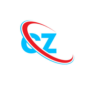 Contemporary cz letter logo using thick blue font integrated with energetic curved lines. Perfect symbol for industrial firms and service oriented businesses looking for a fresh visual identity.