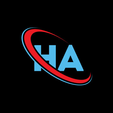 Ha initial logo abstract design circular motion red blue colors unique branding professional business identity graphic element