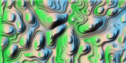 Obraz premium Abstract topographic map with flowing contours and gradient colors of green blue and beige creating a sense of depth and organic form Keywords: abstract, topography, contour, map, gradient, color