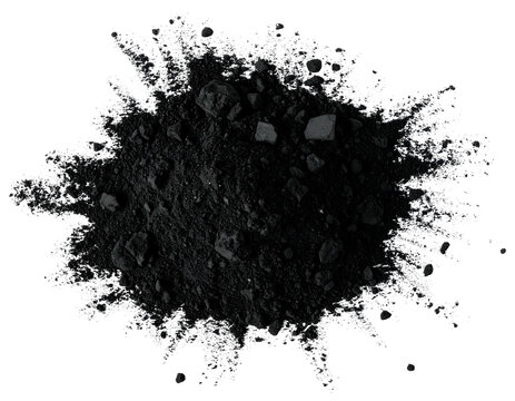 Pile of fine dark powder mixed with small jagged rocks