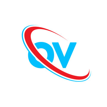 Qv initial logo. Red and blue swoosh encircling qv letters. Modern abstract branding. Elegant dynamic graphic design. Clean business icon.