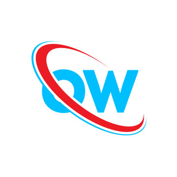 Qw initial logo. Red and blue swoosh encircling qw letters. Modern abstract branding. Elegant dynamic graphic design. Clean business icon.