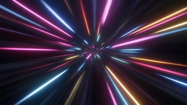 Abstract representation of light speed travel through a colorful tunnel.