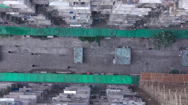 Top aerial view of Hong Kong&rsquo;s famous Monster Building, revealing its dense residential facade and striking geometric pattern in Quarry Bay (2)