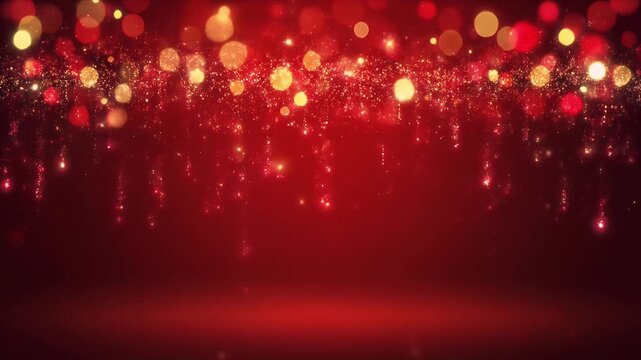 Bokeh Light Particles Floating Over Dark Background with Warm Glow and Sparkles