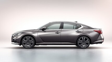 Naklejka premium Side view of a generic sedan isolated on a white background in a clean studio setting