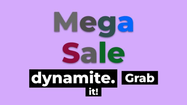 Colorful Mega Sale Motion Graphic with dynamite grab it text on a purple background