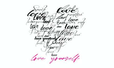 writing love graffiti, love yourself slogan grunge effect slogan Calligraphy, tees art, grunge LOVE urban style quote typography. Urban graffiti typography slogan print, Tees graphics print.eps © Sukman