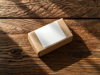 Fototapeta premium soap box with white label on wooden background