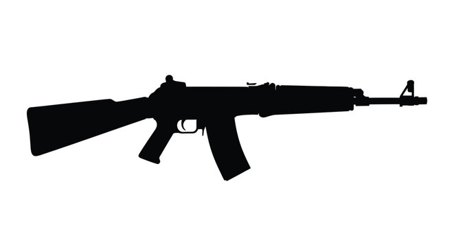 Black ar 15 style assault rifle depicted in stark contrast silhouette