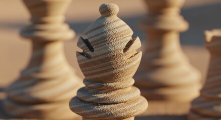 Obraz premium Wooden chess pawn close-up with blurred background