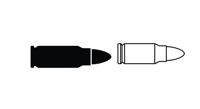 A disassembled bullet cartridge shown in stark black silhouette