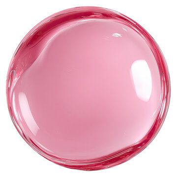 A vibrant, glossy, perfectly spherical pink liquid or gel drop, reflecting light on black