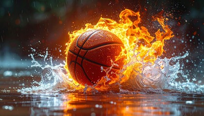 Fototapeta premium A vibrant illustration depicts a burning basketball surrounded by orange flames.