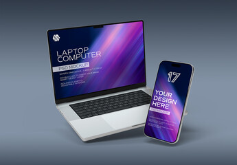 Smartphone and Laptop Mockup on Grey Background