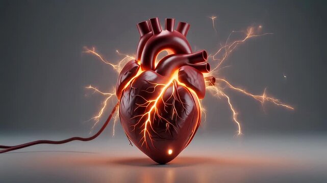 A powerful and energetic human heart is depicted with lightning sparking around it.