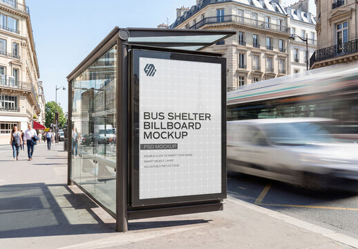Billboard Bus Shelter In European City Mockup