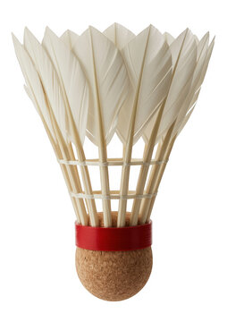 White shuttlecock with red band and cork base badminton isolated on a transparent background
