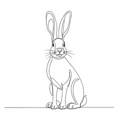 Fototapeta premium Continuous line hare drawing featuring a sitting rabbit on transparent backdrop. Minimalist continuous line hare artwork presents animal in calm pose, ideal for modern design projects.