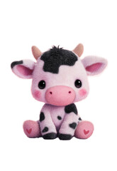 Naklejka premium Cute Cartoon Cow: A charming cartoon cow with a delightful pink and black pattern, radiating cuteness and innocence, sitting and facing forward, ready to win hearts