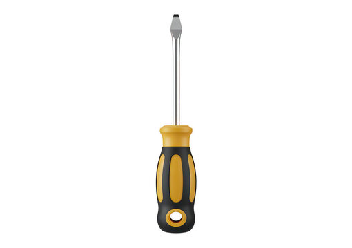 Yellow and black screwdriver with silver shaft tool isolated on a transparent background