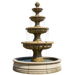 Obraz premium Stone tiered water fountain isolated on transparent background