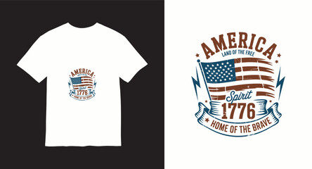 Obraz premium America land of the free spirit 1776 home of the brave t-shirt design with american flag