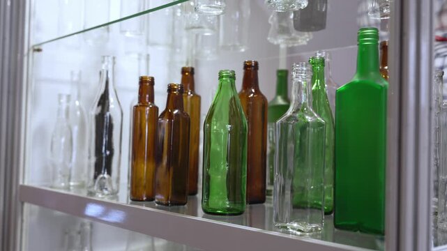 Glass container for drinks, clear green brown glass juice beer wine bottle