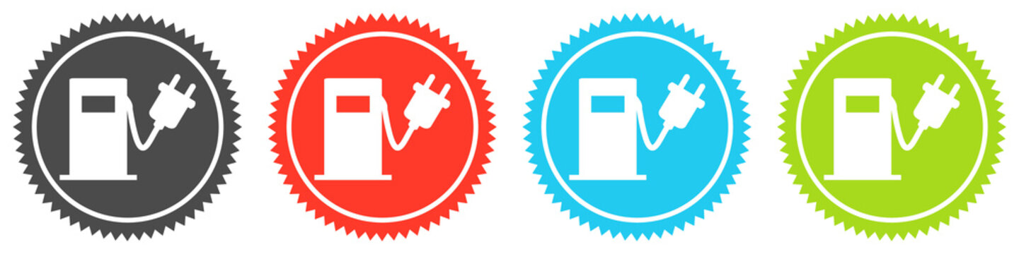 Icons auf 4 Buttons mit Zacken zeigen Lades&auml;ule f&uuml;r Elektroautos
