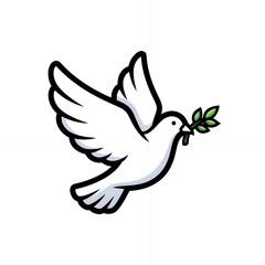 Obraz premium Flying white dove carrying olive branch symbolizing peace and hope