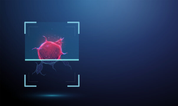 3d tumor inside digital scanning frame. Lesion detection, abnormal tissue analysis, cancer screening, tumor identification, medical imaging diagnostics, clinical examination concept.