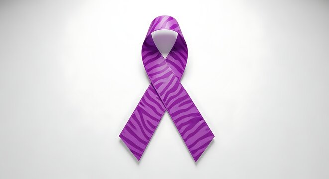 Purple awareness ribbon with zebra print texture on white background symbolizing support and solidarity for a cause