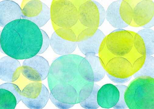 Abstract watercolor circles background with yellow and blue transparent dots