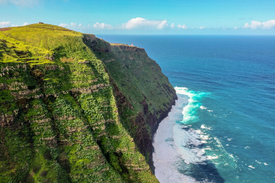 Aerial view of Garganta Funda cliff and coastline in Madeira Portugal