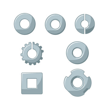 Metal washers and gears in various shapes.