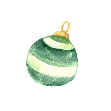 Watercolored Christmas green ball decor Clipart