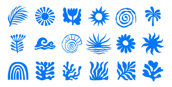 Vector logo and print design templates, summer palms, tropical hand drawn illustrations, surfing concepts, vacation and travel,  doodles and organic shapes and forms