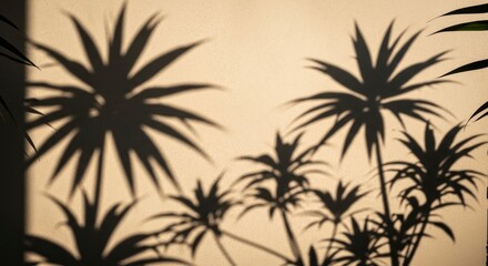Obraz premium Silhouettes of palm trees against sunset.