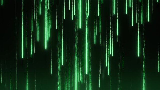 Abstract dark green rain with many rain  glowing rain energy ribbon an invisible full layar leaving light trails that fade gradually