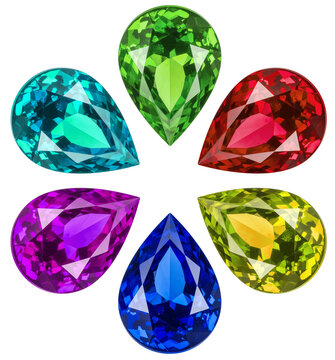 set of colorful gemstone in tear drop shaped isolated on white background